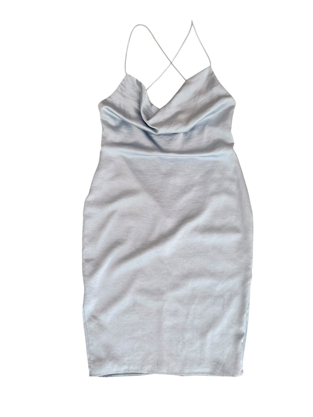 superdown light blue Satin Cowl Neck Slip Dress size L Wedding Guest Cocktail